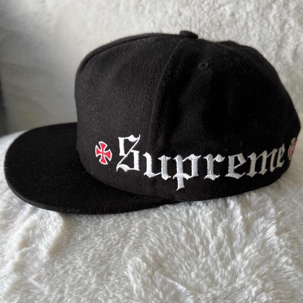 Supreme Black Cap with White Gothic Logo